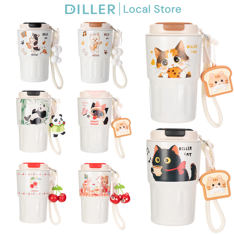 Diller (11.5oz/340ml) แก้วกาแฟสแตนเลสซับเซรามิกพร้อมฝาปิดกระติกน้ําสูญญากาศถ้วยเดินทาง D240596