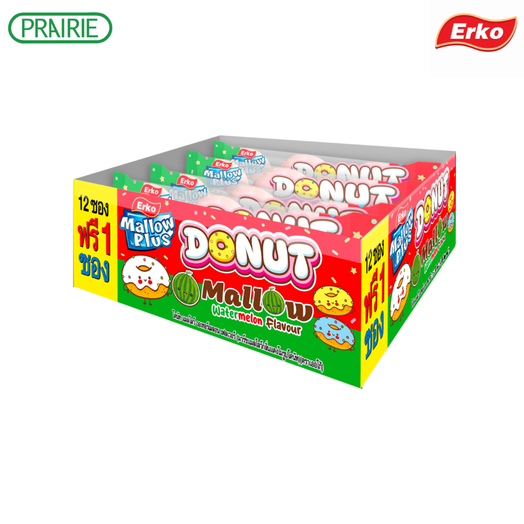 เออโก้ โดนัท แมลโลว์ วอเทอร์เมลอน เฟลเวอร์ 21 กรัม x 12 +1 ชิ้น / Erko Donut Mallow Watermelon Flavour 21g. x 12 +1 Pcs