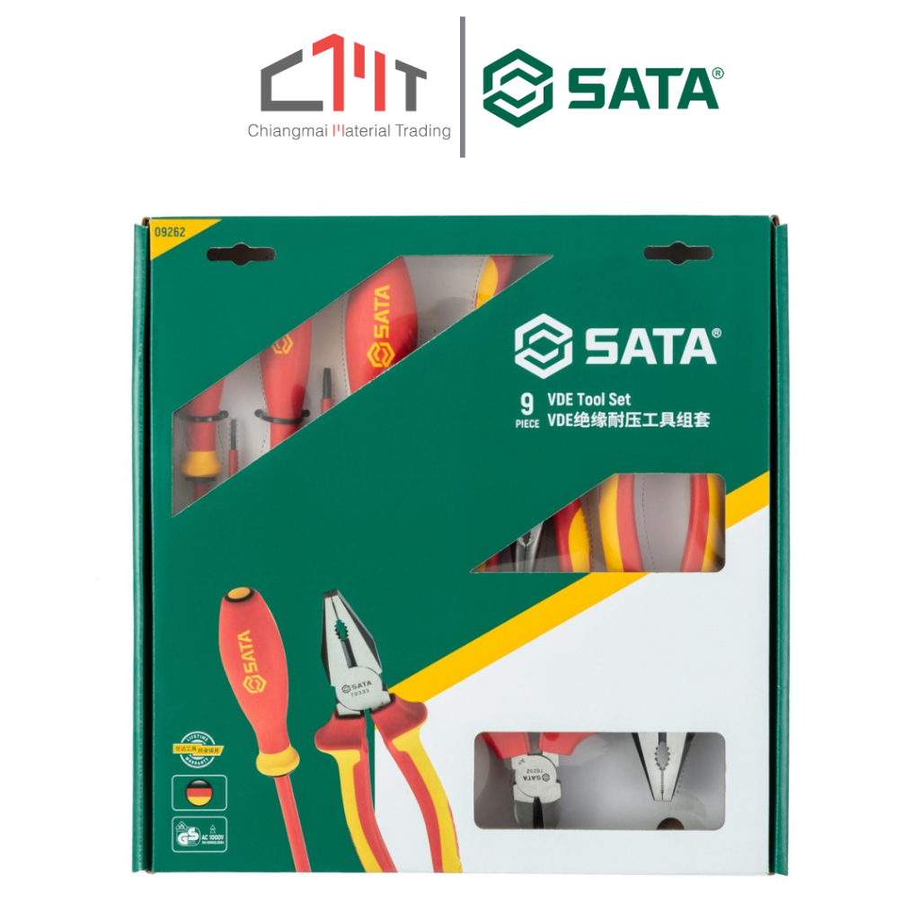 SATA ชุดไขควงและคีมหุ้มฉนวน VDE กันกระแสไฟฟ้า 9 ชิ้น No.09262 (9Pc. VDE Insulated Tool Set)