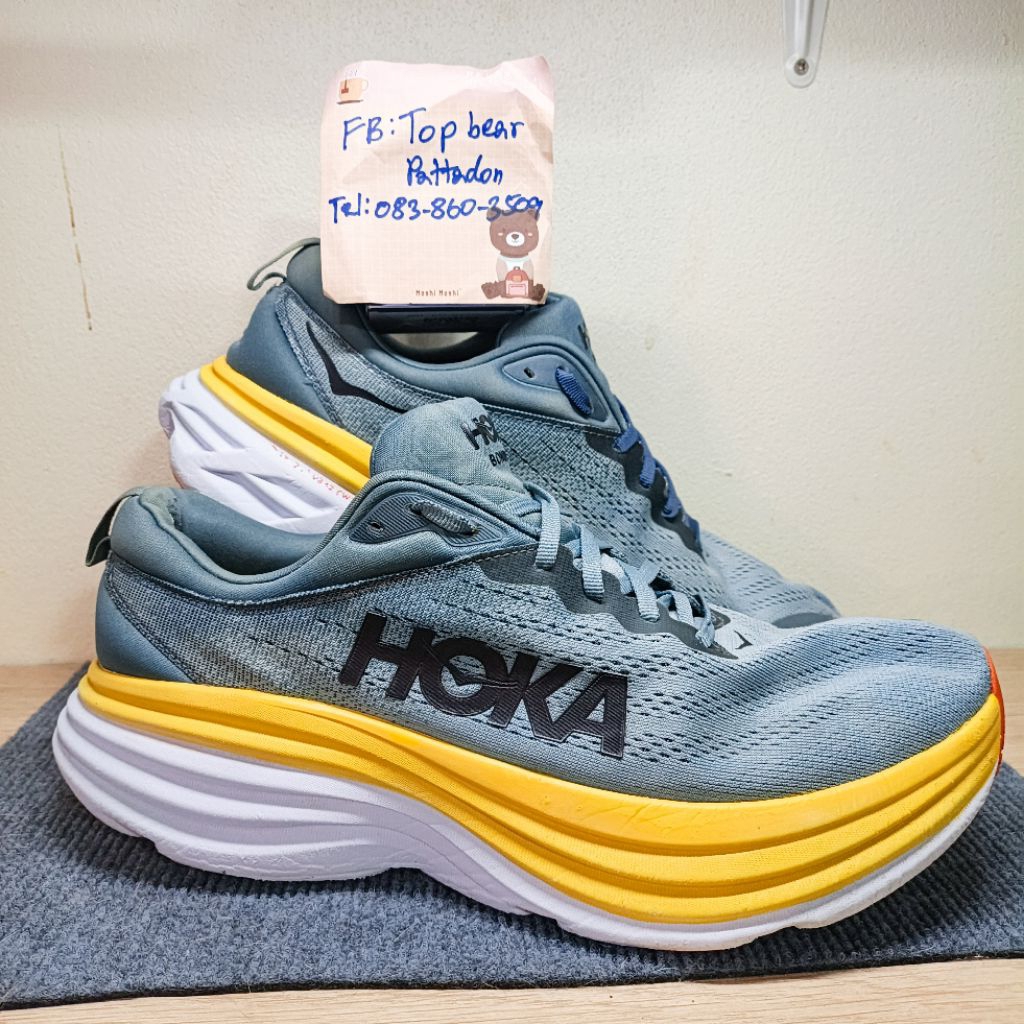 Hoka Bondi 8 🌊💛🤍 มือสองของแท้💯 ไซส์ Us11 Eu45 29cm รองเท้าวิ่งมือสอง