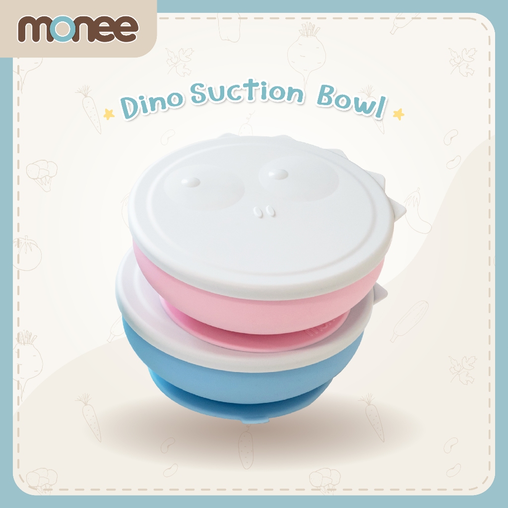 Monee ชามดูดซิลิโคน จานดูดซิลิโคน ติดแน่น  แบ่ง 2 ช่อง สำหรับเด็ก พร้อมถ้วยแยก Silicone Suction Twin Bowl