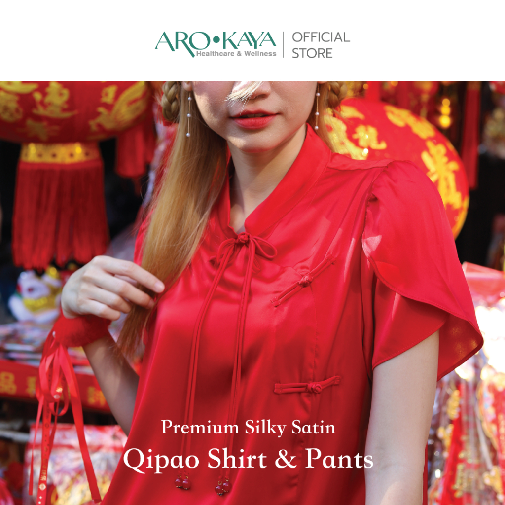 Arokaya Qipao Shirt & Pants ชุดกี่เพ้า ชุดจีน ตรุษจีน สีแดง