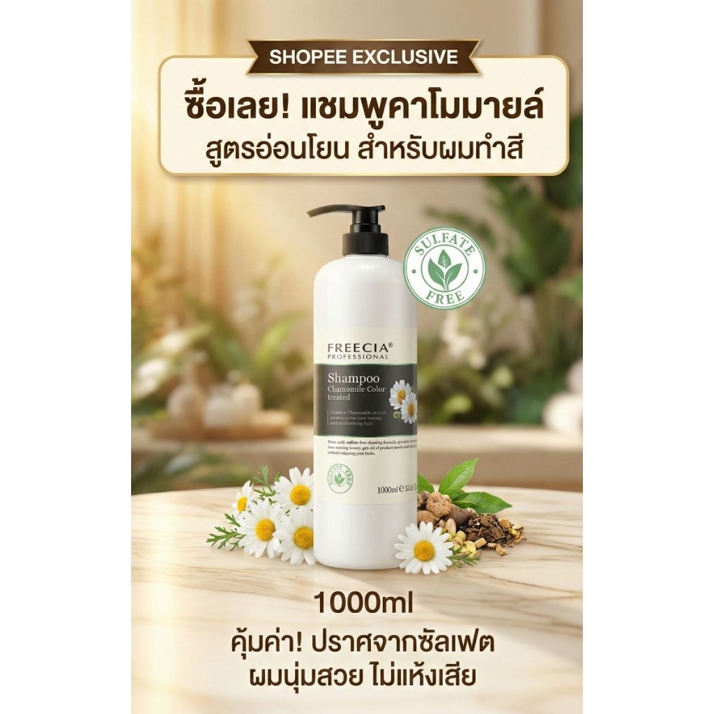 แชมพู ฟรีเซีย ออแกนิกขนาด1000ml. ผมร่วง ผมทำสี ผมแห้งเสีย