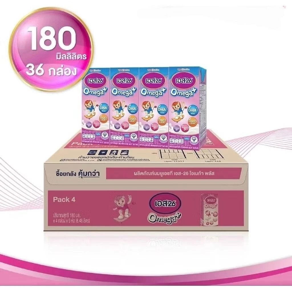 นมกล่อง เอส 26 ยูเอชที โอเมก้า พลัส ยูเอชที สูตร 3 (36 กล่อง) ยกลัง x1 S-26 Omega Plus UHT Formula3 x1