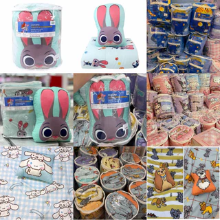 🔥พร้อมส่ง🔥 ส่งไวจนตกใจ‼️✨ชุดหมอนอิง+ผ้านวมขนาด 3.5ฟุต 50×60นิ้ว Disney & Sanrio มีหลายลาย💝 ของขวัญ ปัจฉิม แท้💯✨‼️