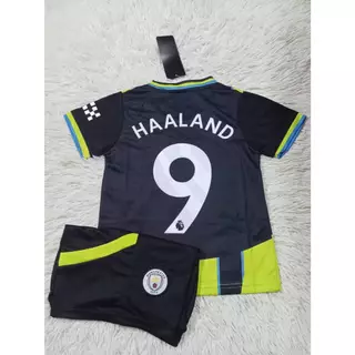 เสื้อฟุตบอลเด็กเเมนเชสเตอร์ซิตี้เบอร์9ชื่อฮาแลนด์ ใหม่ล่าสุด เสื้อ+กางเกง
