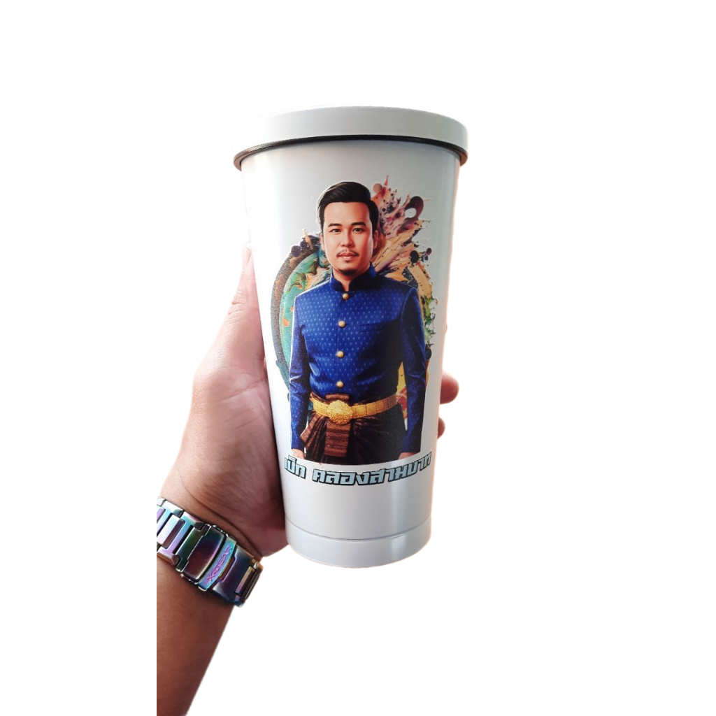 แก้วสกรีนภาพถ่ายสีเหมือนจริง งานuv dtf ทรงโคน สั่งทำเป็นอของขวัญ 500mlมีแบบมาเองหรือให้ช่างออกแบบให้