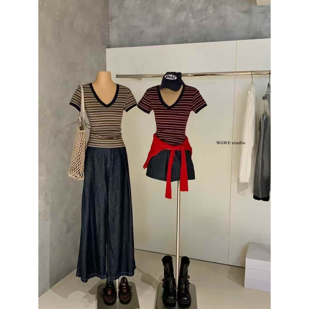 8500# เสื้อคอวี แขนสั้น ลายริ้ว เนื้อผ้าดี ทรงสวย TAG:WG.WE 🇰🇷 - รูปที่ 2