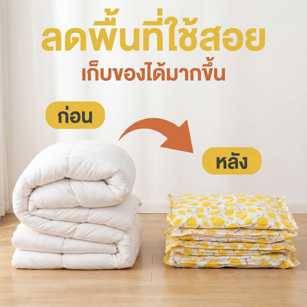 ถุงเก็บของสุญญากาศลายเลมอน คุณภาพดี ประหยัดพื้นที่ สะดวกใช้งาน เหมาะสำหรับเดินทาง ราคา ถูกที่สุด ดีลบีเคเค แกลเลอรีภาพที่ 9