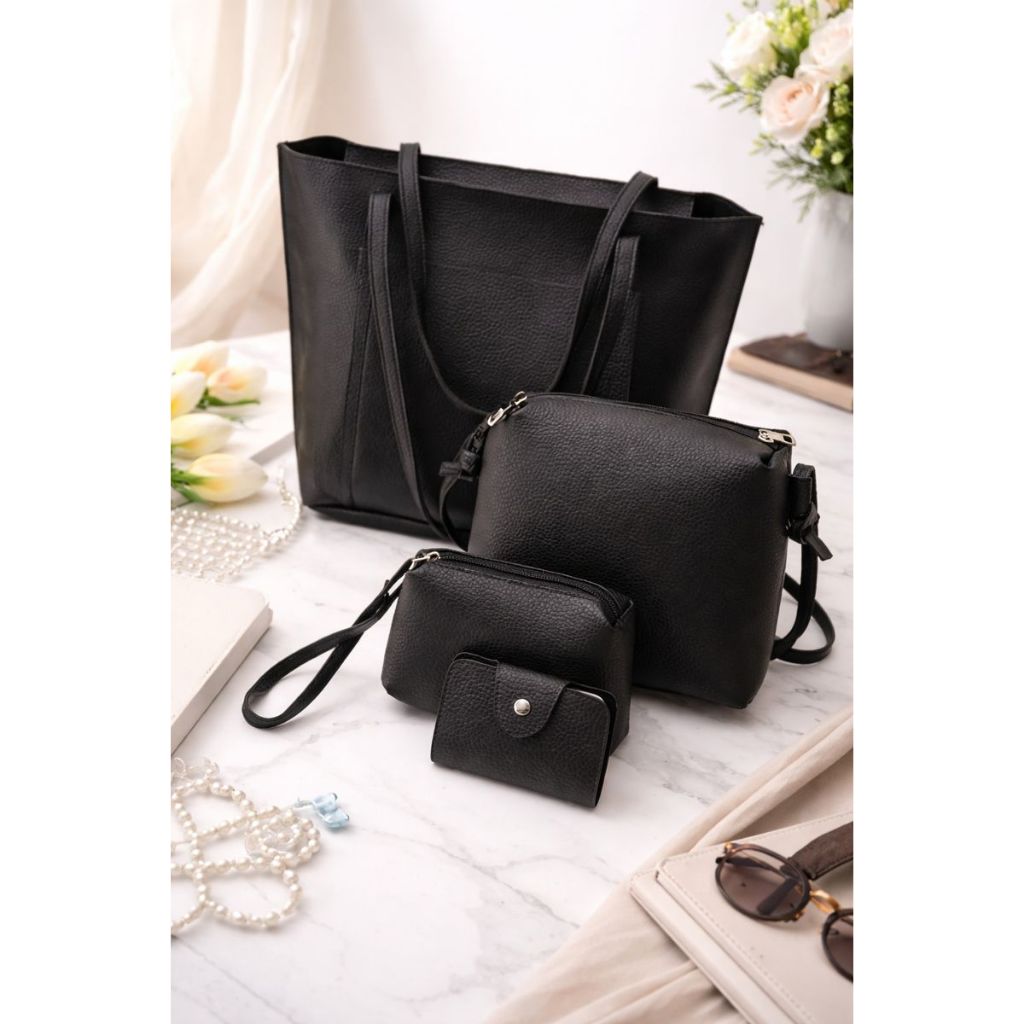 ลดราคาพิเศษALL U CAN BUY กระเป๋าสะพายผู้หญิง เซ็ต4ใบสีดำ