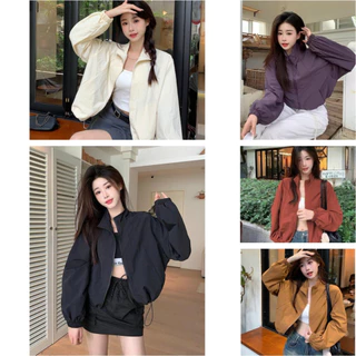 Beryl เสื้อแจ็คเก็ตลําลองเสื้อกันลมแจ็คเก็ต เชือกรูด มีซิปกันน้ําสําหรับผู้หญิง เสื้อคลุมสั้น เรียบง่ายทันสมัยสไตล์เกาห