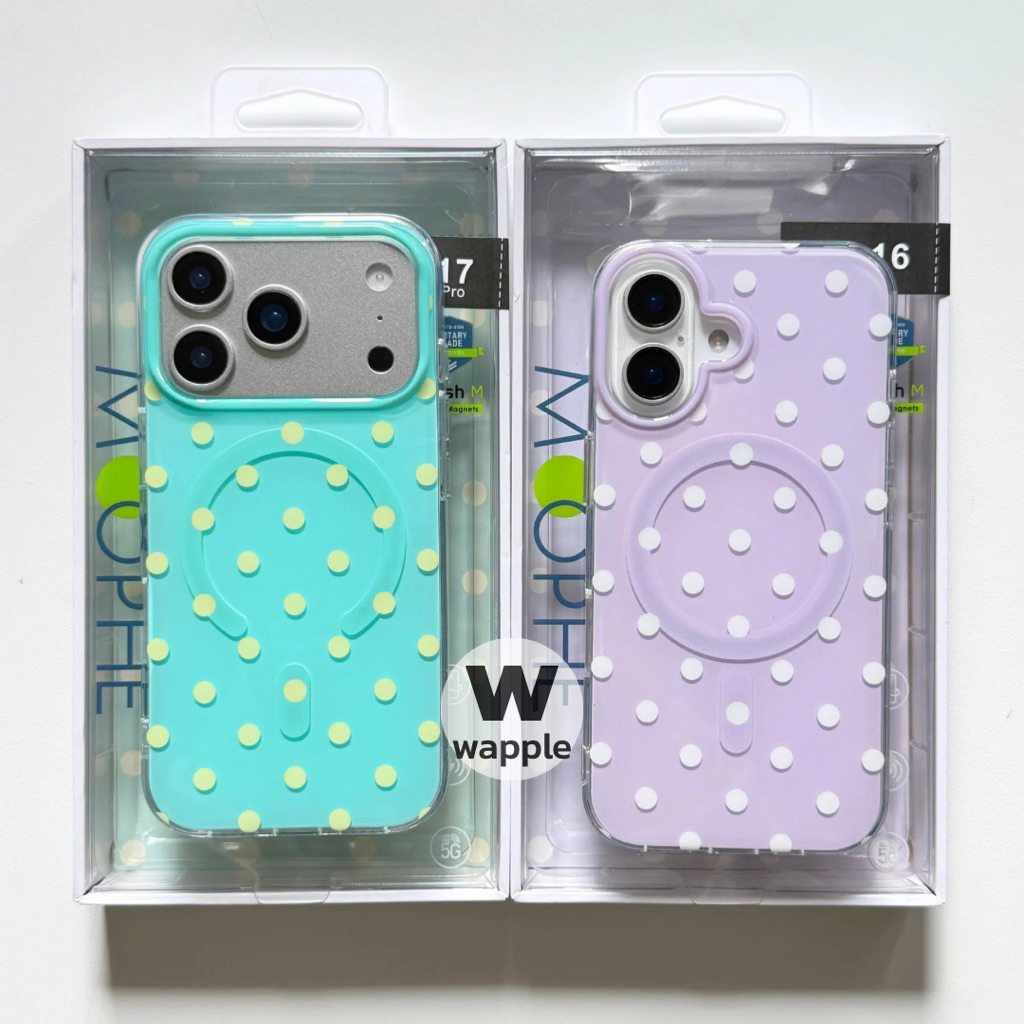 wapple-case IMD MOOPHE เคสแม่เหล็กลายโพกาดอทสีเขียว/ม่วง ขอบนิ่มหลังแข็งสำหรับรุ่นiPhone11-17ProMax