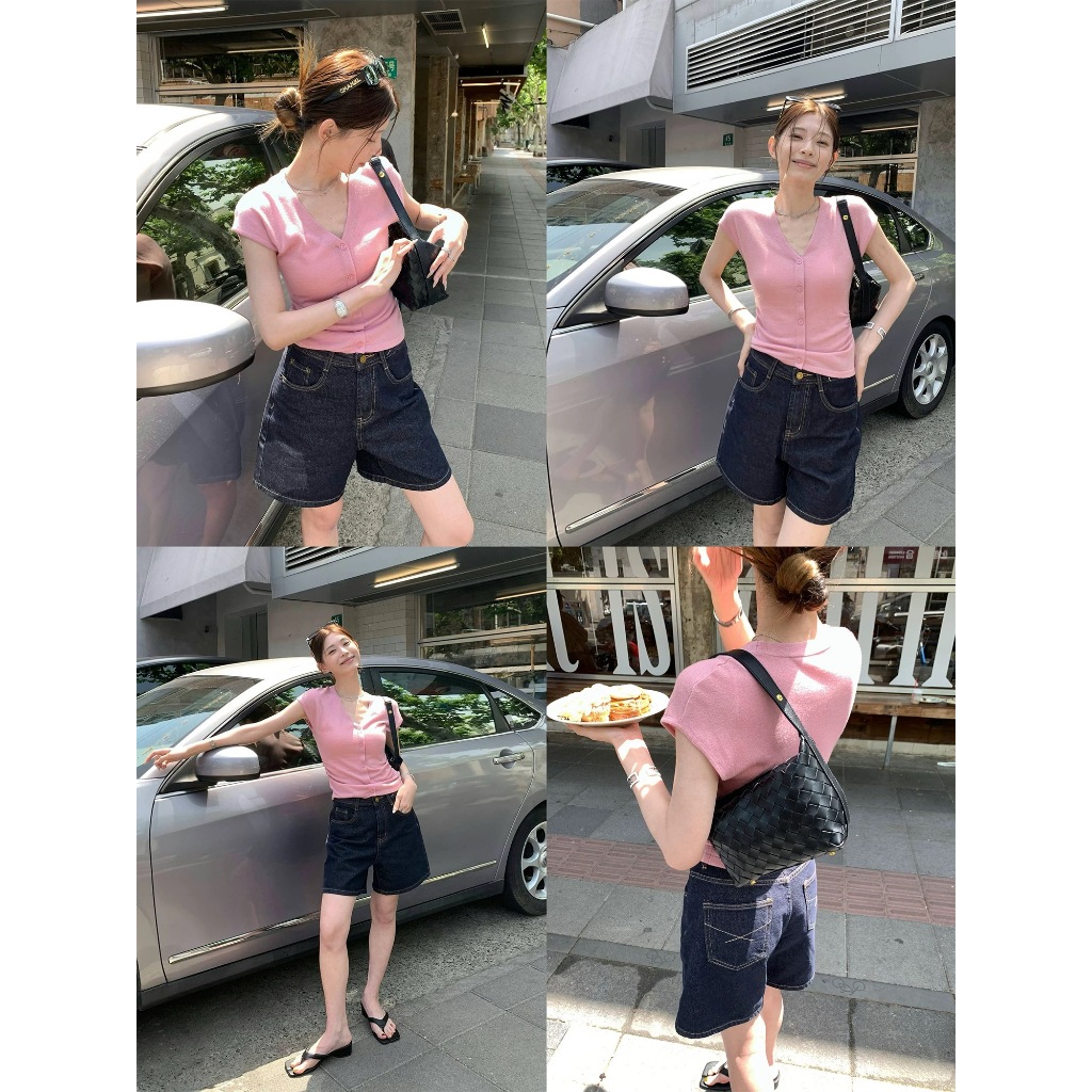 Denim Baggy - กางเกงขาสั้น ทรงแบคกี้ สียีนส์เข้ม ผ้ายีนส์เนื้อนุ่ม (งานนำเข้า ป้ายWG #ส่งด่วน)