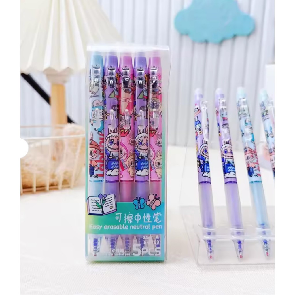 🎀กล่อง 5 ด้าม 8703 🎉ปากกากดลบได้ หมึกน้ำเงิน เขียนลื่น แห้งไว สามาถลบได้ เครื่องเขียนสำนักงาน โรงเรียน 🎀