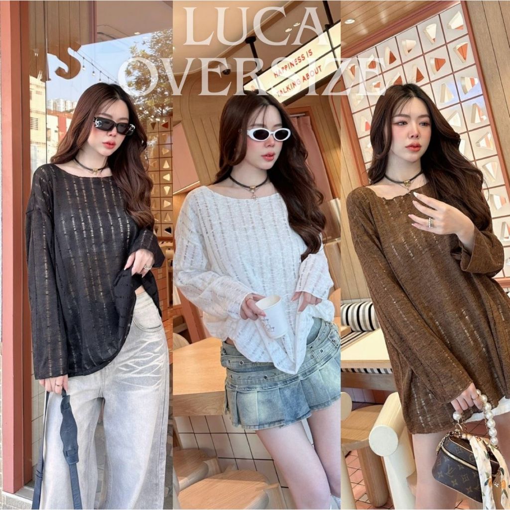 LUCA OVERSIZE:: มินิเดรสแขนยาว เสื้อตัวยาวคอกลมแขนยาวลายถักสะกิด งานสาวอวบใส่ได้ พรางหุ่น Sheeny (S049)