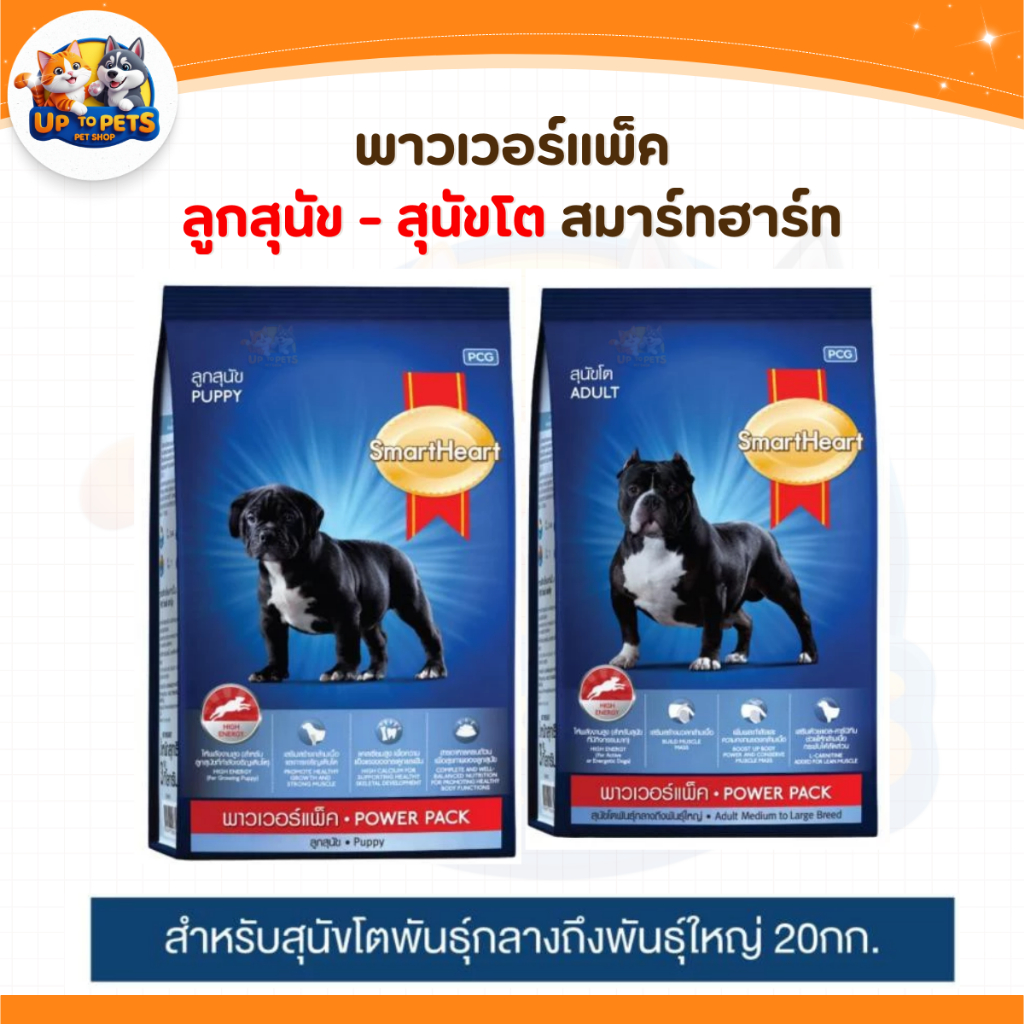อาหารสุนัขสมาร์ทฮาร์ท PowerPack 15-20KG พลังงานสูง บำรุงลูกสุนัขและสุนัขโต