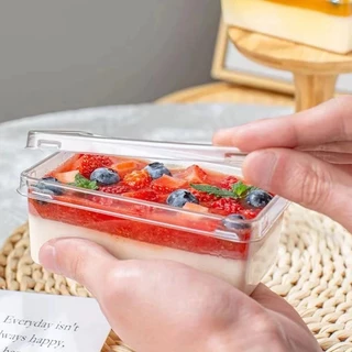 280 มล. กล่องพลาสติกใส ทรงสี่เหลี่ยมผืนผ้า พร้อมฝาปิด ใส่ทีรามิส/มูส เค้กสไตล์เกาหลี ใช้แล้วทิ้ง