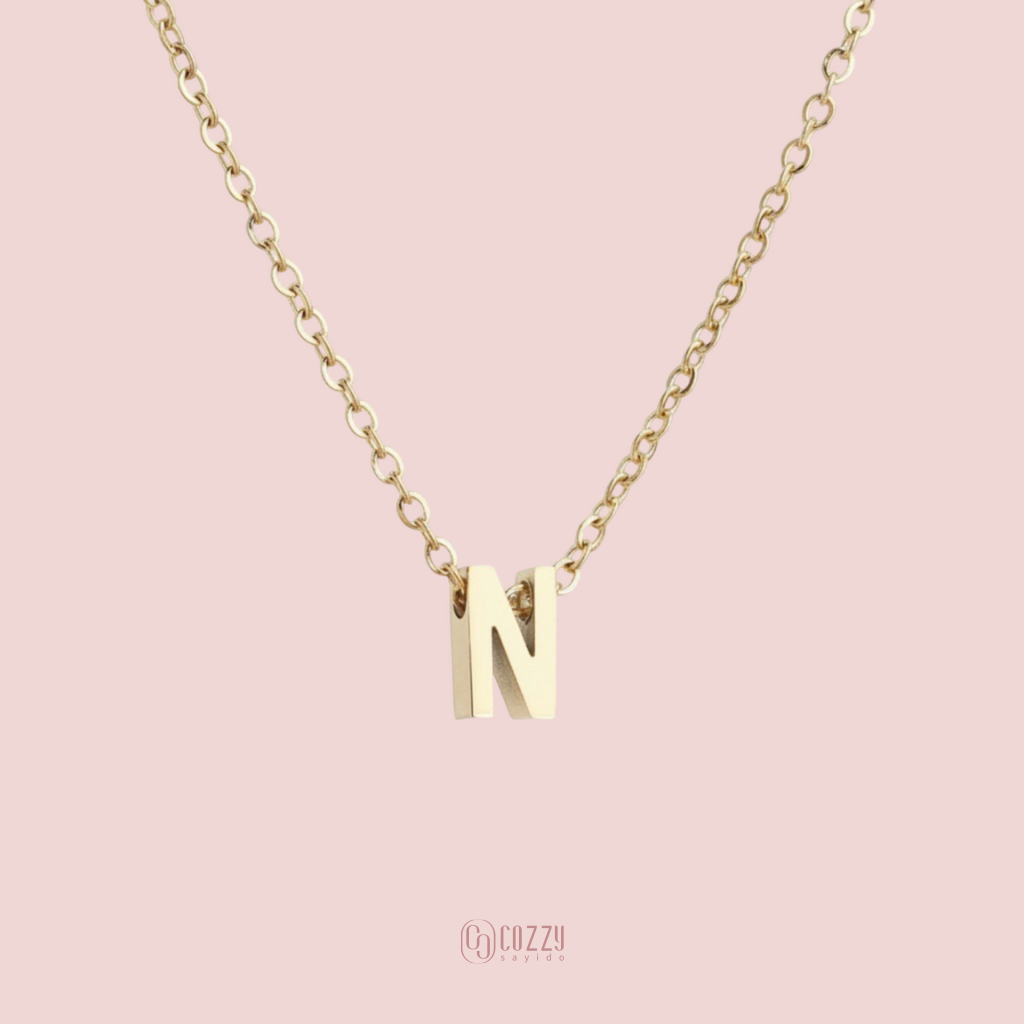 Cozzy สร้อยคอตัวอักษร สีทอง ตัวพิมพ์ใหญ่ N-Z สแตนเลส เลือกความยาว DIY มินิมอล ไม่ลอกไม่ดำ ลงทะเล