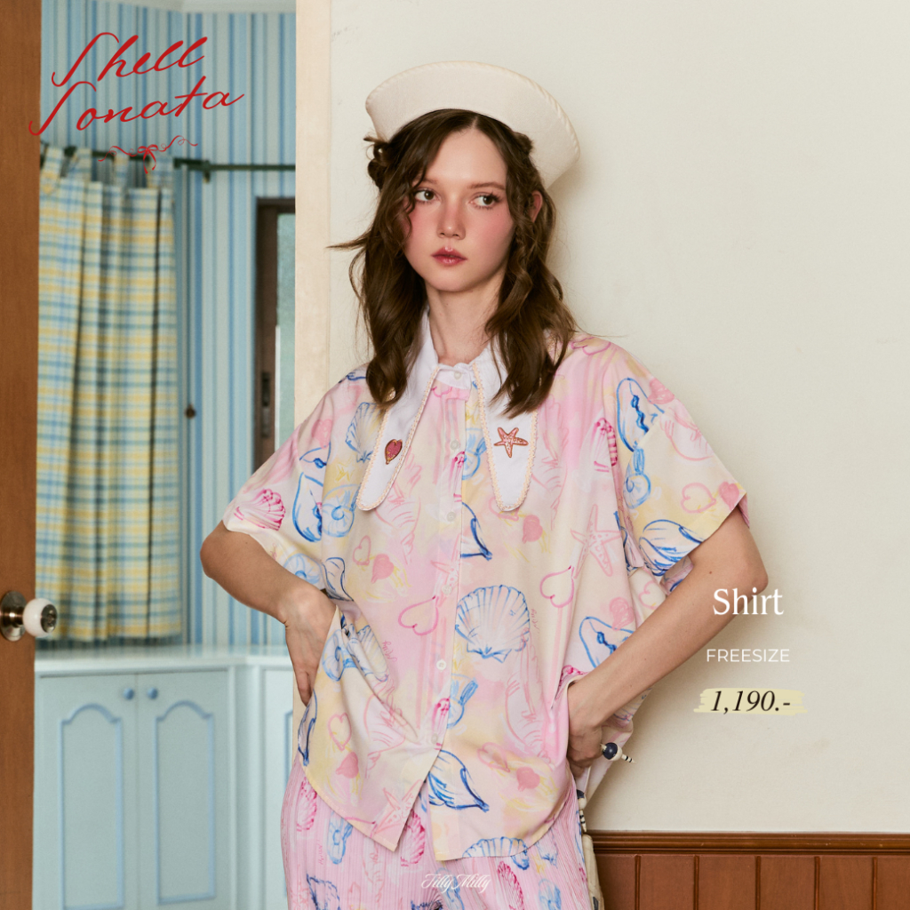 เสื้อคอปกผู้หญิงลายเปลือกหอย (สีชมพูพาสเทล) - Shell Sonata Collection