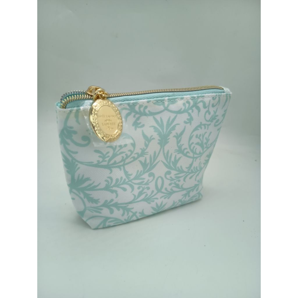 กระเป๋าเครื่องสำอางเอสเต้ผ้าสีขาวพิมพ์ลายสีเขียวอ่อน