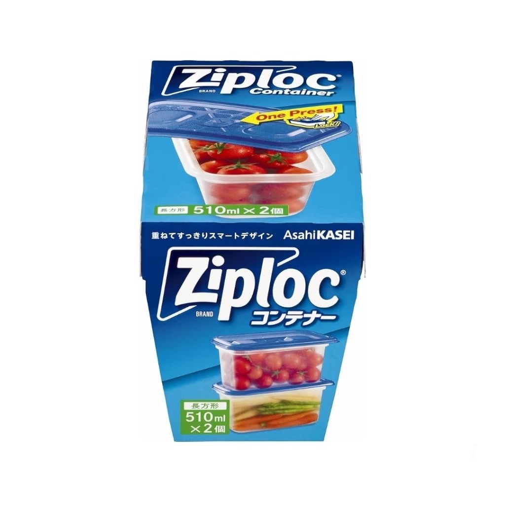 (2ชิ้น) Asahi Kasei Ziploc Smart Stack Container ทรงสี่เหลี่ยมผืนผ้า 510ml | ปิดแน่น ซ้อนได้ (แพ็ก 2 ชิ้น)