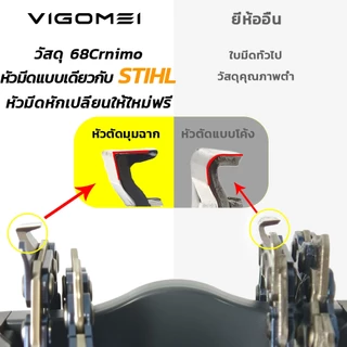 VIGOMEI โซ่ผ่าไม้ โซ่เครื่องเลื่อยยนต์ 11.5นิ้ว หัวมีดมุมฉากผลิตจากอัลลอยเยอรมัน 12/16/18/20/22/24นิ้ว ขนาดครบครัน