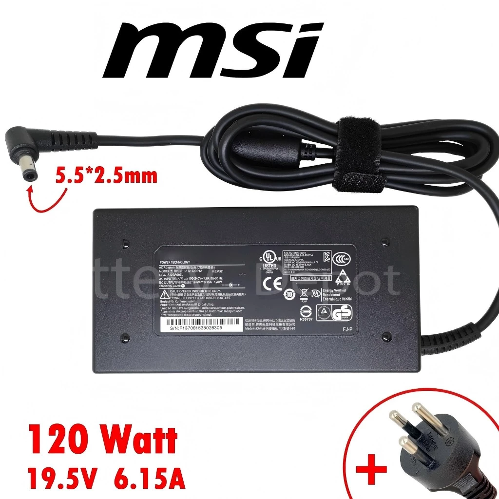 ใช้ได้กับ MSI AC Adapter 19.5V/6.15A 120W หัวขนาด 5.5*2.5mm สายชาร์จ อะแดปเตอร์ MSI Adapter (msi001)