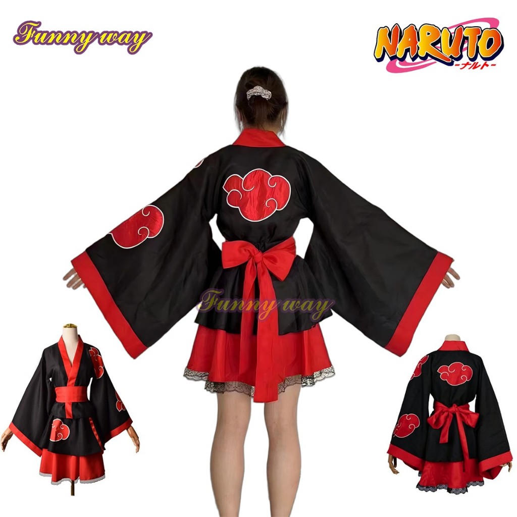 ชุดกิโมโนญี่ปุ่น คอสเพลย์ Naruto Akatsuki เครื่องแต่งกายโลลิต้าพิมพ์ลายเมฆ ผู้หญิง เครื่องแบบ ราคา ถูกที่สุด ดีลบีเคเค