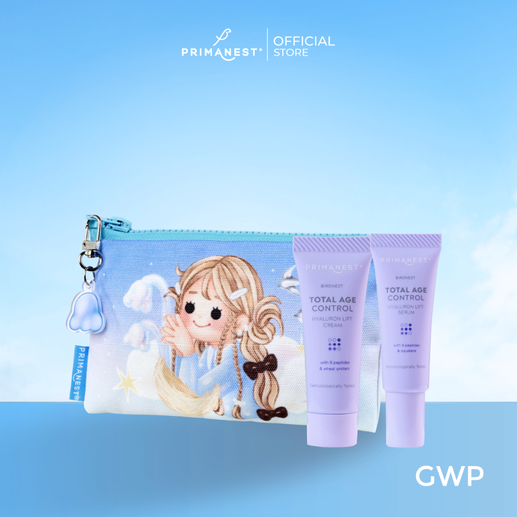 [ของสมนาคุณ] PrimaNest x FahFahs Mini Bag และ Total Age Control Hyaluron Lift Serum 4 ml & Cream 4g