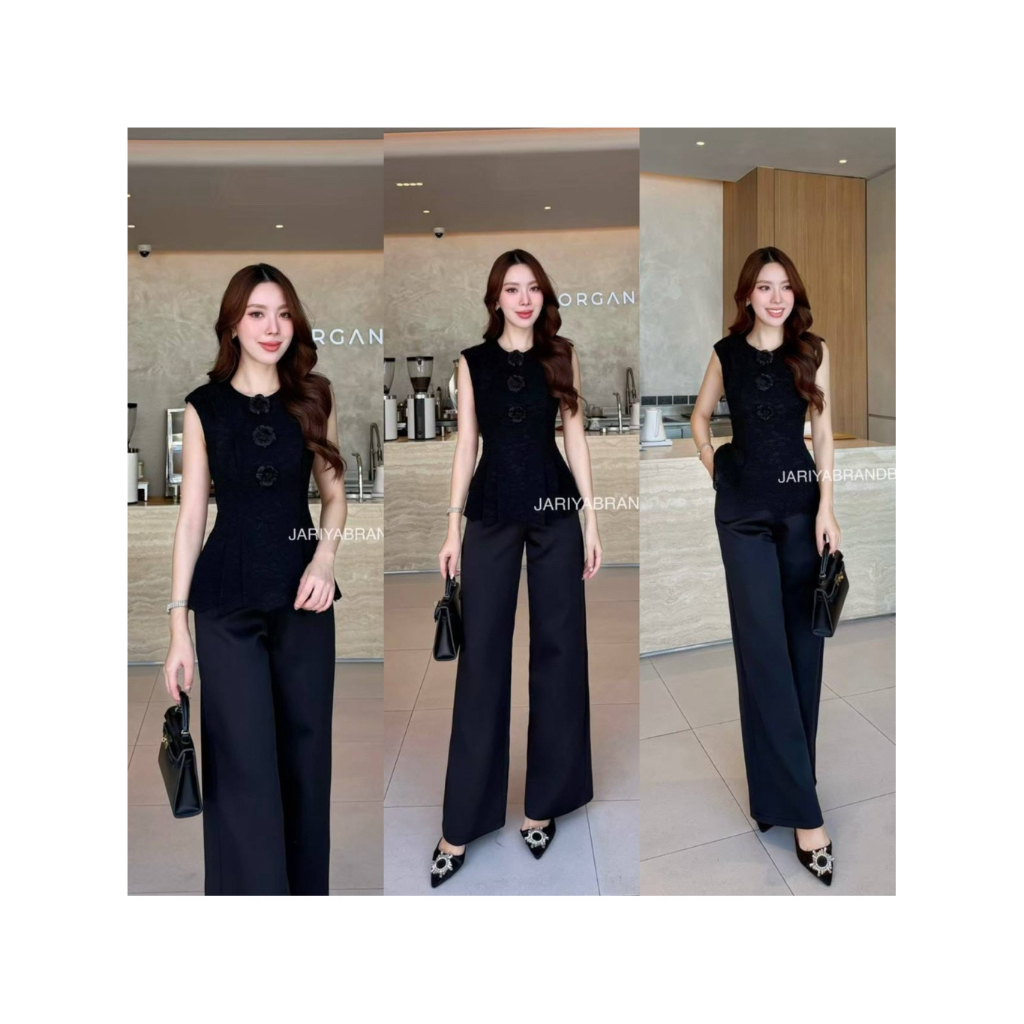 D2 งานป้าย Jariya Set ชุดเซ็ท 2 ชิ้น เสื้อ กางเกงขายาว สำหรับผู้หญิง เสื้อผ้าแฟชั่นผู้หญิง ไซส์ S-XL