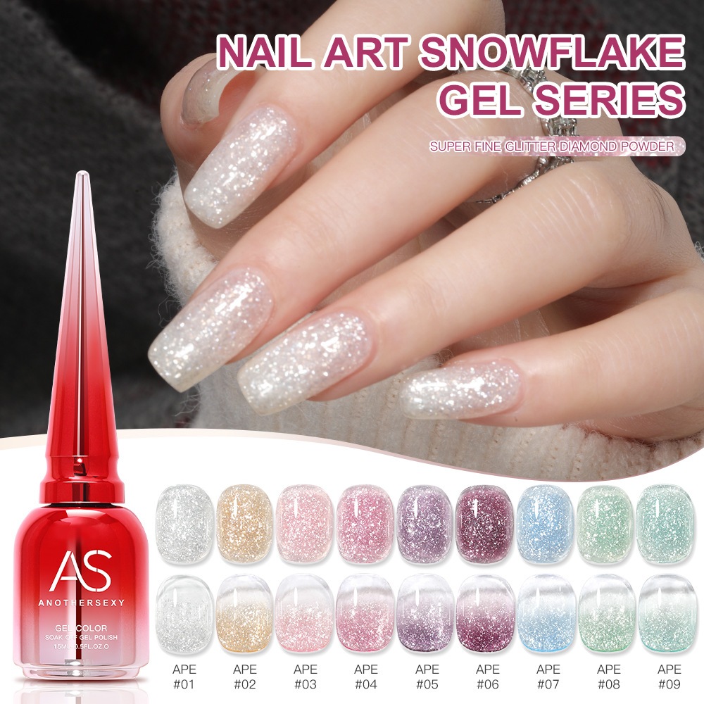 APE สีเจลกลิตเตอร์ Gliter Diamond 9 สี ยาทาเล็บเจล ตกแต่งเล็บ สีเจลทาเล็บ ASฝาแหลม