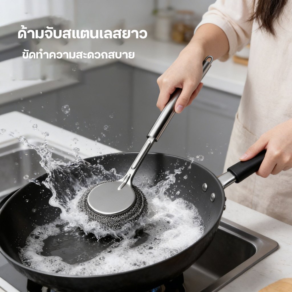 atroom ฝอยขัดหม้อ กระทะ ด้ามยาว แปรงล้างหม้อสแตนเลส หัวแปรงถอดเปลี่ยนได้ ราคา ถูกที่สุด ดีลบีเคเค แกลเลอรีภาพที่ 3