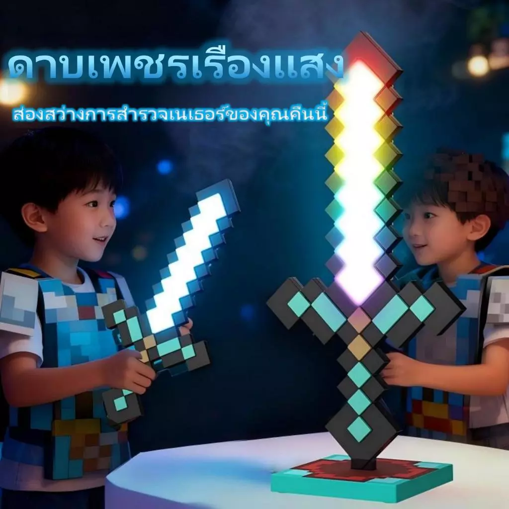 ดาบเพชรเรืองแสง ของเล่นมีไฟ 20 สี รูปแบบอาวุธจากโลก MC ของขวัญวันเกิดโคมไฟกลางคืนสำหรับเด็กผู้ชายและเด็กผู้หญิง คบเพลิง