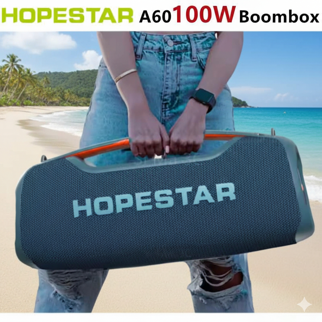 Hopestar A60 ลำโพงบลูทูธ 100Wเสียงดีเบสแน่น ดังกระหึ่ม ฟังก์ชั่นเชื่อมต่อได้ 2 ตัว (แถมไมโครโฟนwirel