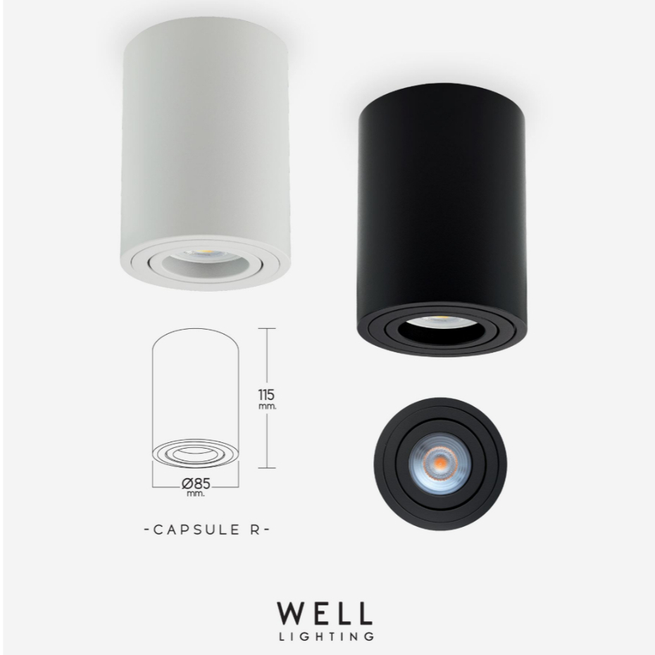 โคมดาวน์ไลท์ติดลอย Surface Downlight ปรับหน้าได้ ขั้ว GU10 รุ่น Capsule R