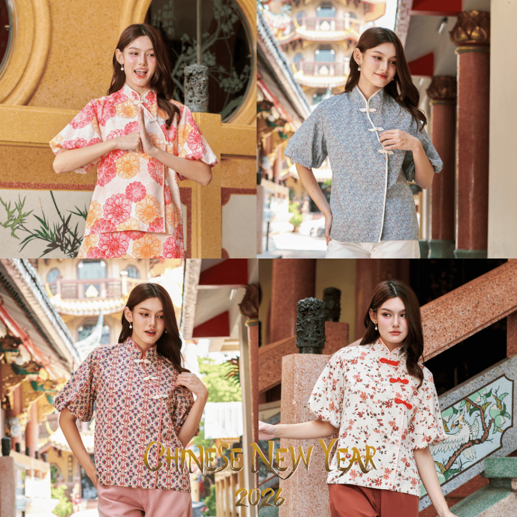 Pimnatta Meimei Top (ใช้คูปองลด 30% ได้) เสื้อคอจีนแขนบอลลูน ใส่คู่กับลูกๆ ได้  ใส่ต้อนรับวันตรุษจีน