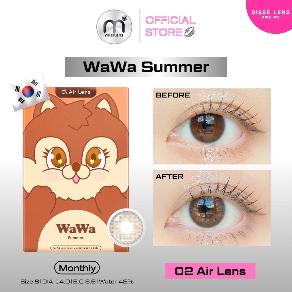 Misslens : Sisse lens คอนแทคเลนส์เกาหลี รุ่น Wawa Summer/Spring/Autumn เลนส์บางเบา O2 air lens รายเดือน