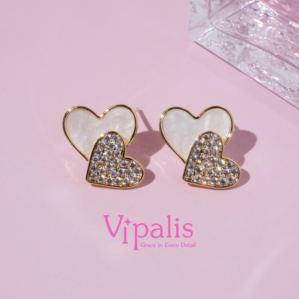 Vipalis ต่างหูหัวใจ Luxury Double Heart Silver 925 พร้อมส่ง