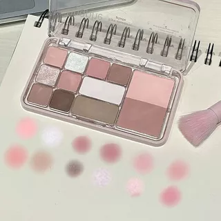 อายแชโดว์ พาเลทอายแชโดว์ 12 สี บลัชออน+ไฮไลต์+เฉดดิ้ง จบในตลับเดียว พีชชมพู บ๊วยหวาน ยีนส์วินเทจ กันน้ํา ติดทนนาน