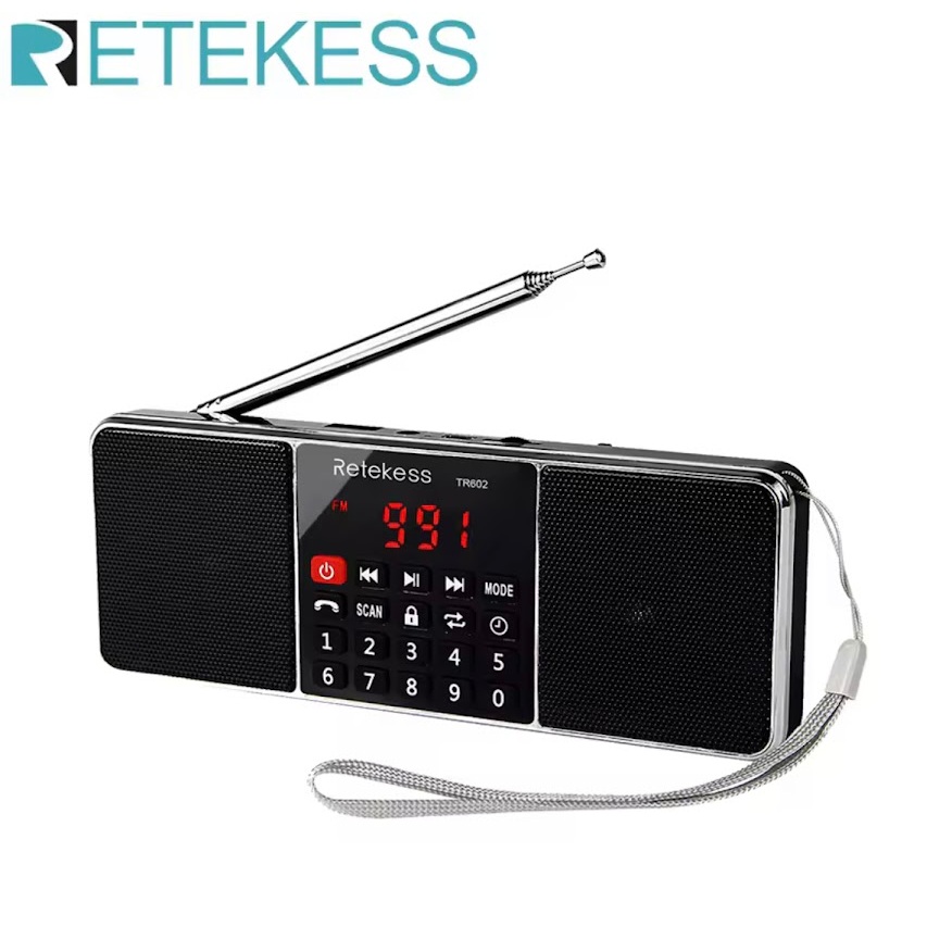 Retekess TR602 วิทยุพกพาพร้อมลำโพงบลูทูธ เครื่องเล่น FM MP3สเตอริโอ TF SD Card USB แฮนด์ฟรีสำหรับเด็