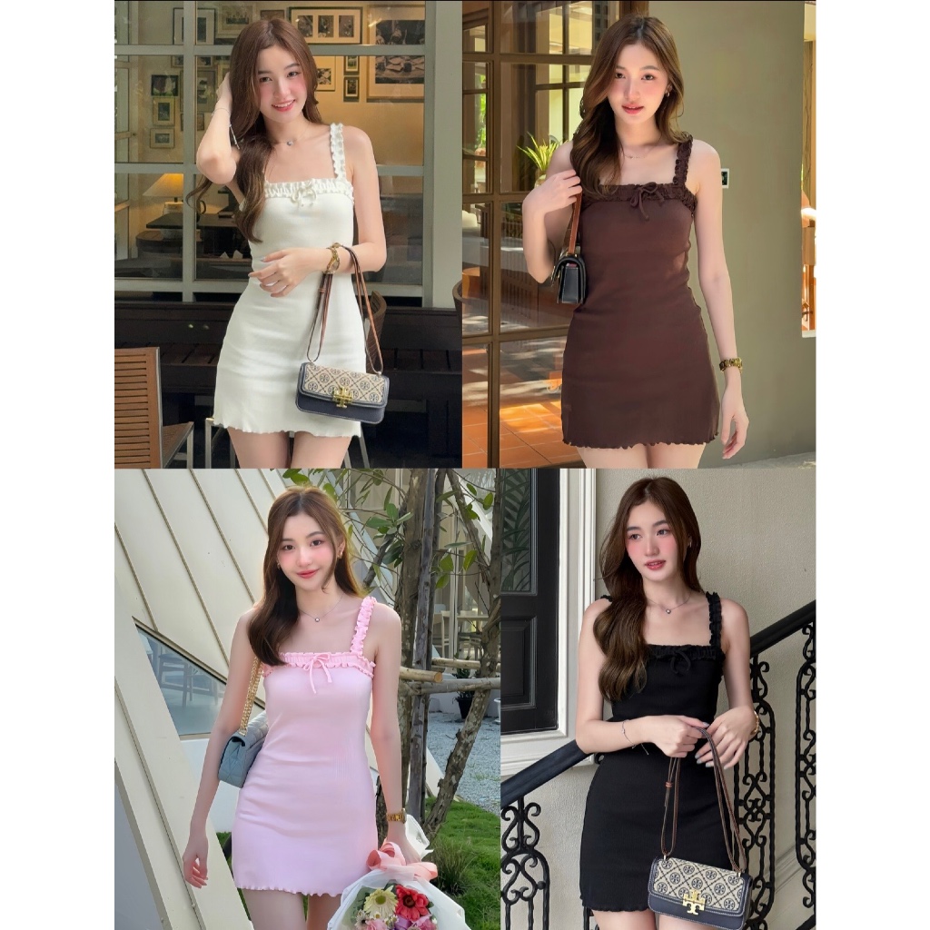 Fayrin dress-เดรสลูกคุณสายเดี่ยวเข้ารูป ดีเทลระบาย ผูกโบว์น่ารัก ผ้าคุณภาพดี ได้ลุคหวานละมุนคุณหนูมาก