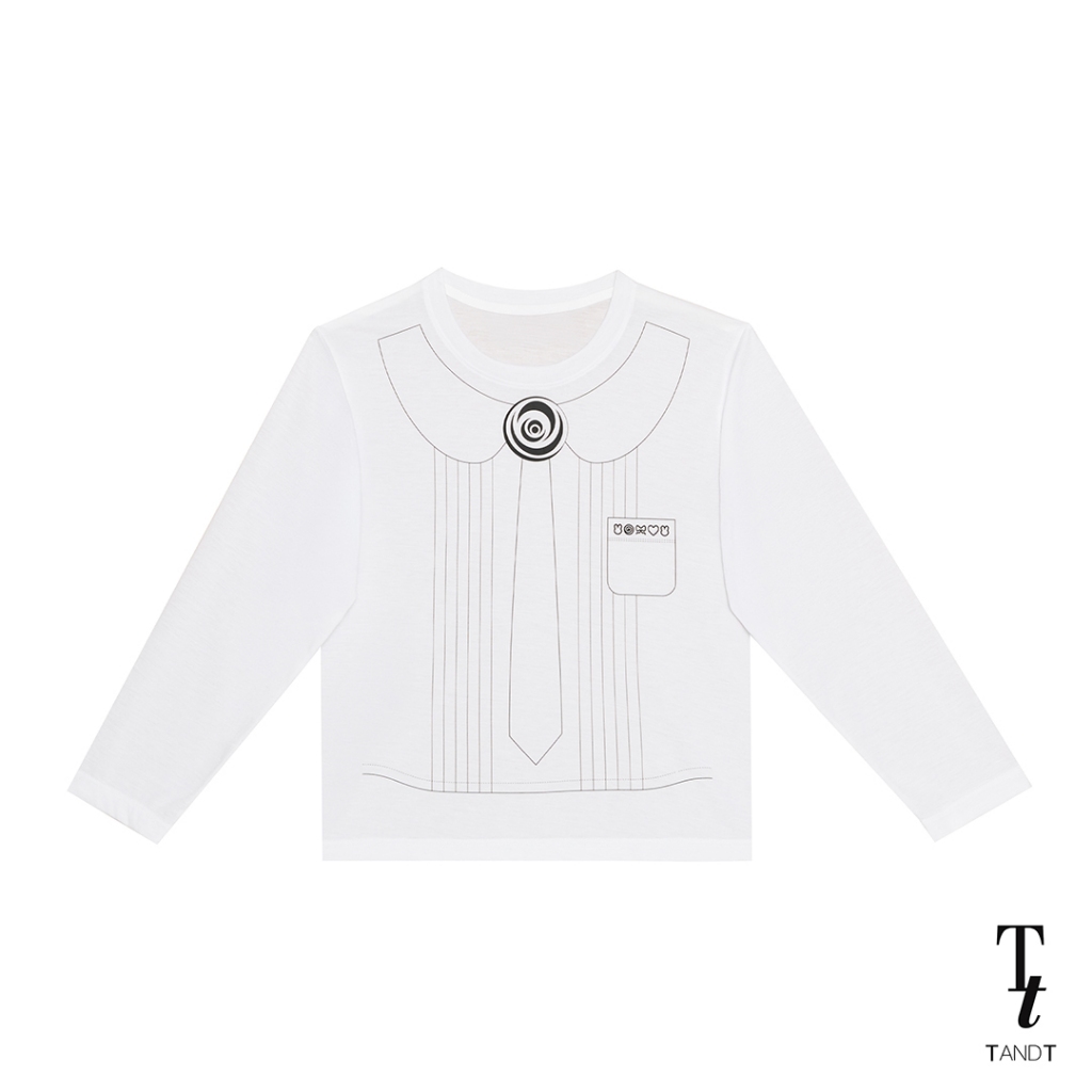 TandT - JOHN T-SHIRT - JOHN PRINTED LONG SLEEVES T-SHIRT เสื้อยืดคอกลมแขนยาว สกรีนลายเสื้อคอบัวเนคไทดอกกุหลาบ