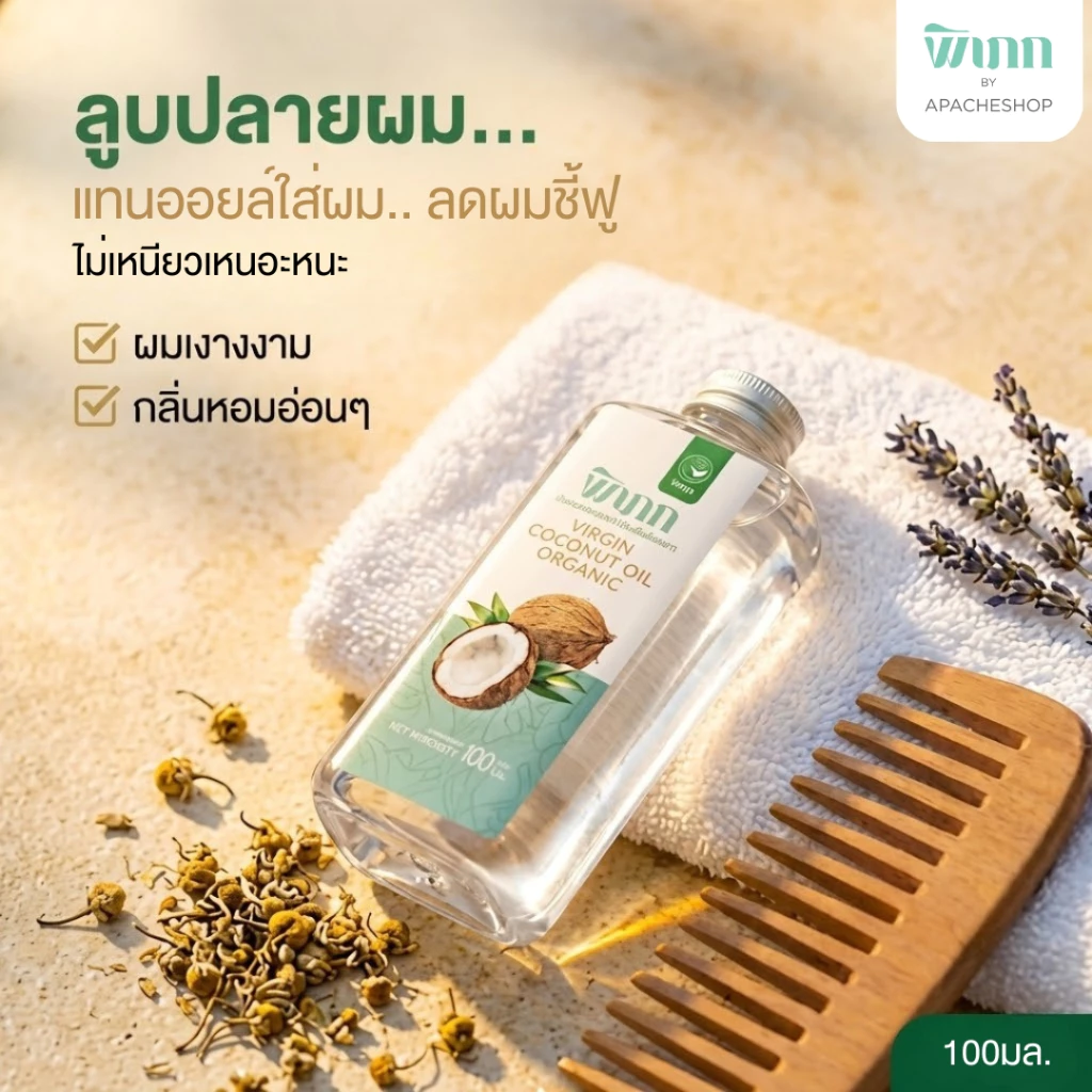 น้ำมันมะพร้าวสกัดเย็น พิเภก(Pipek) บำรุงผมเสีย ลดผมร่วง ผมชี้ฟู แตกปลาย แทนเซรั่มใส่ผม 100ml
