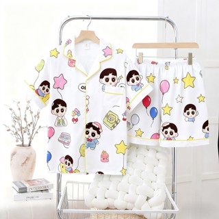 ชุดนอน ชุดนอนการ์ตูน สไตล์เกาหลี ชุดนอนแขนสั้น ผ้าบางเบา น่า…