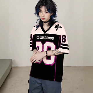 เสื้อบาสเกตบอลผู้หญิง oversize เสื้อผ้าสาวอวบไซส์ใหญ่ ทรงหลวมสไตล์เกาหลี เสื้อยืดกีฬาแฟชั่นมาใหม่ สกรีนเเบบวินเเทจฮิปฮอป