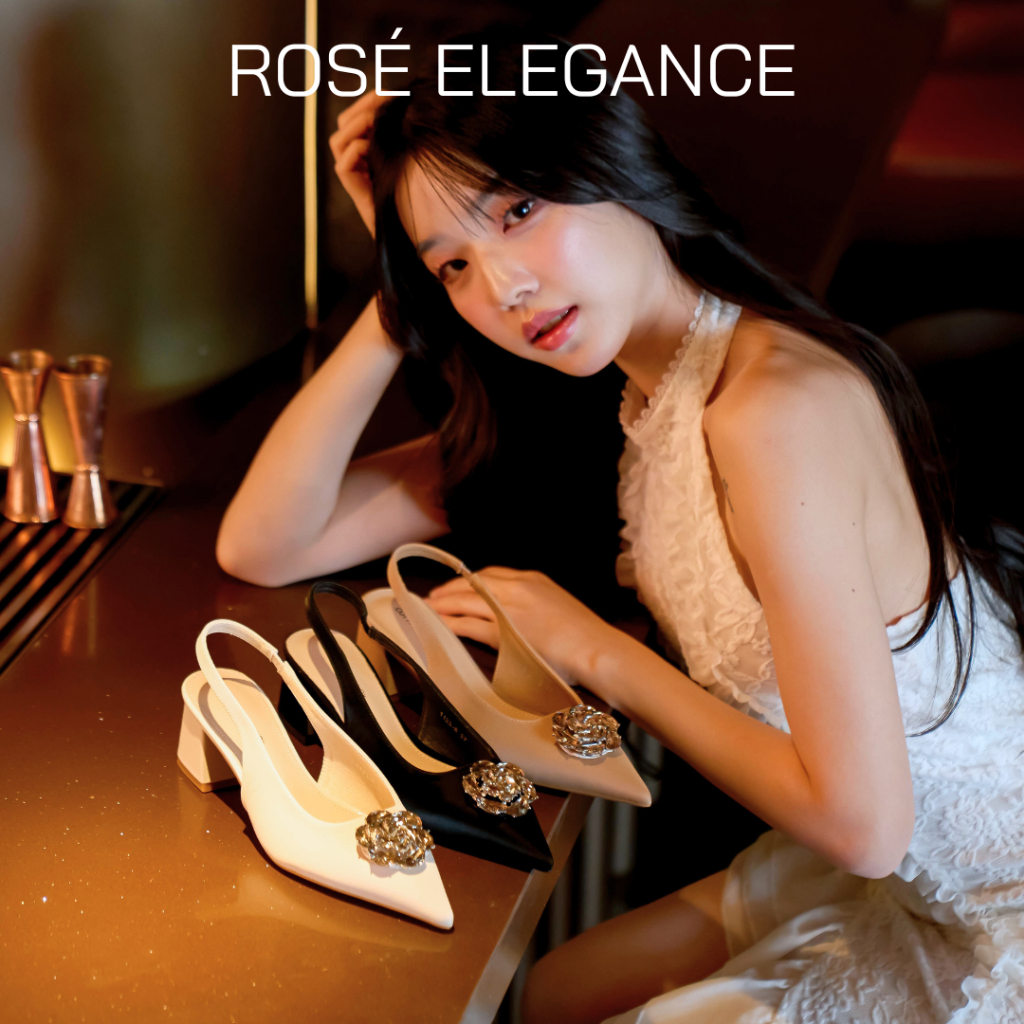 CCS - รองเท้าส้นเตี้ย รุ่น Rosé Elegance สูง 6 ซม. ตกแต่งดอกไม้สุดคลาสสิก รองเท้ารัดส้น หัวแหลม  (11
