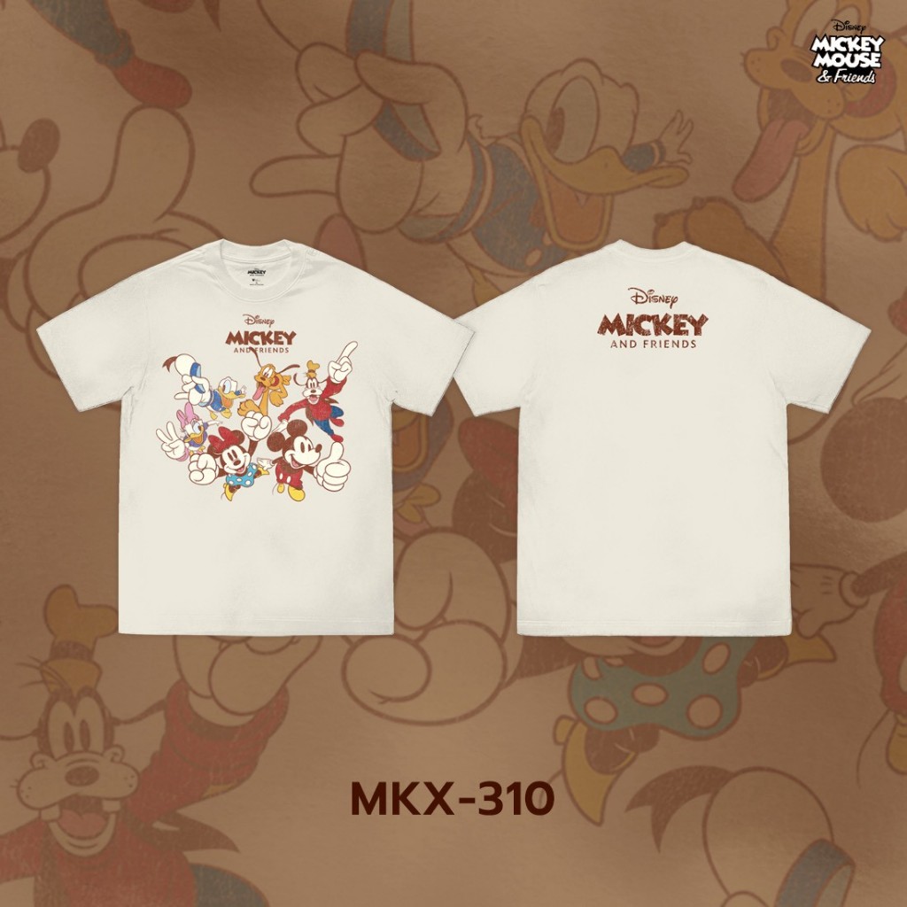 Power 7 Shop เสื้อยืดการ์ตูน "Mickey and Friends" ลิขสิทธ์แท้ DISNEY(MKX-310-สีครีม)