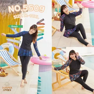 💖ใส่ได้ถึง 100kg💖ชุดว่ายน้ําผู้หญิงสาวอวบ ชุดว่ายน้ําสาวอวบ กันUV เป็นยางยืด ใส่สบายรุ่น 5509 ชุดแขนยาวขาว ชุดอิสลาม