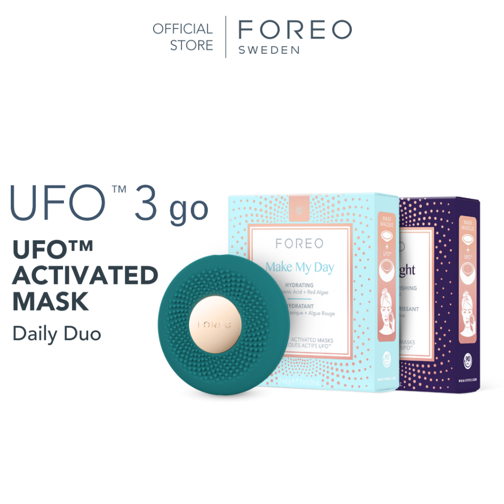FOREO UFO 3 go เครื่องมาส์กหน้าขนาดพกพา & UFO Masks Daily Duo เซทเครื่องมากส์หน้า UFO 3 go พร้อม UFO มากส์ 2 สูตร