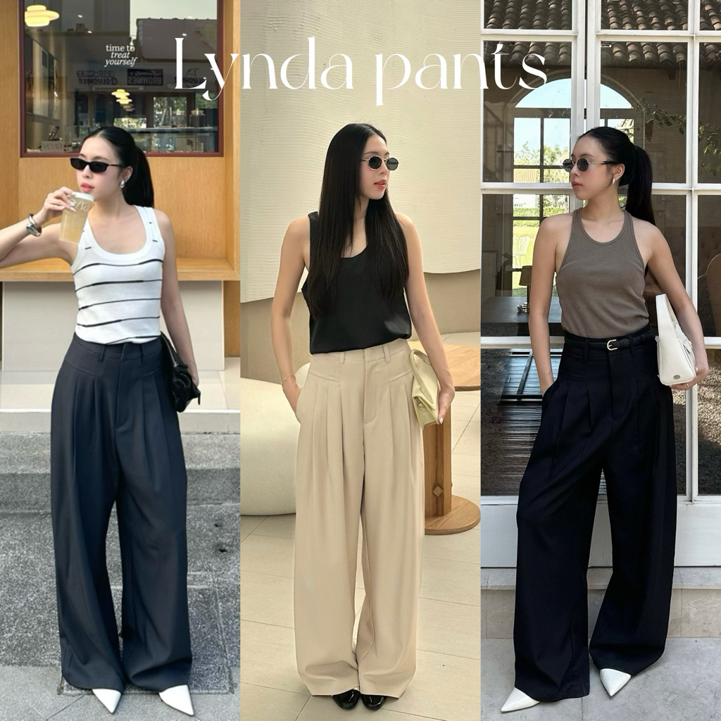 Yada Pants | Lynda pants กางเกงขายาวทรงกระบอกใหญ่ ดีเทลตีเกล็ดจีบหน้า